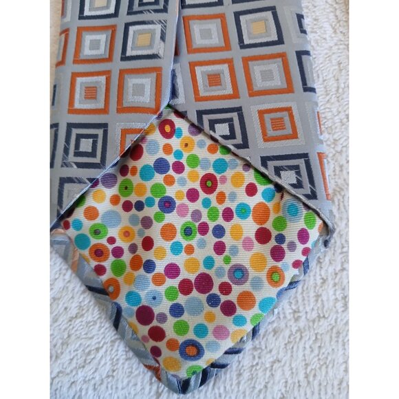 City Of London Silk Tie Gray With Geometric Squares Office Career - Picture 5 of 9